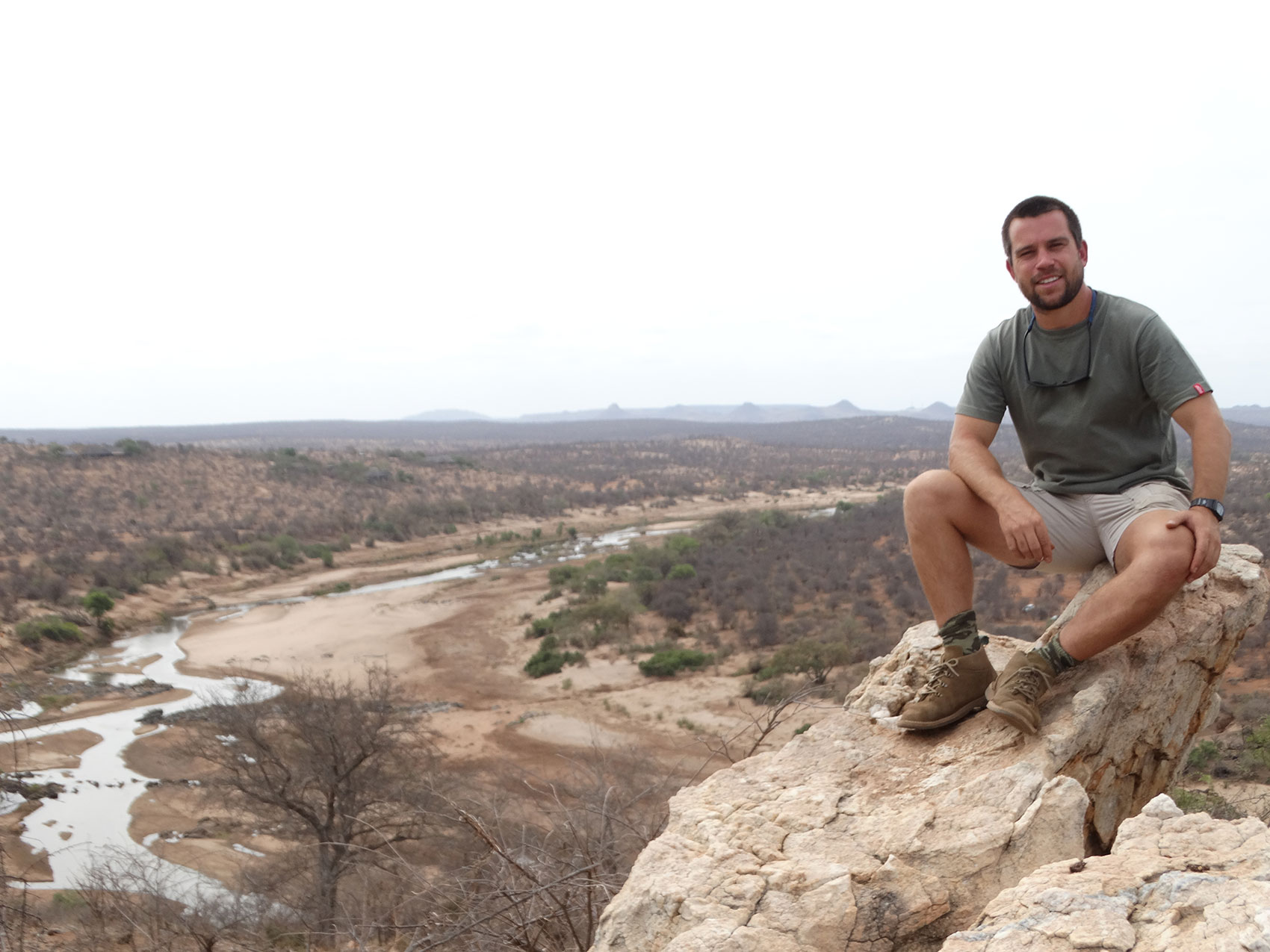 Dr Camille Fritsch overlooking a river valley in Zululand