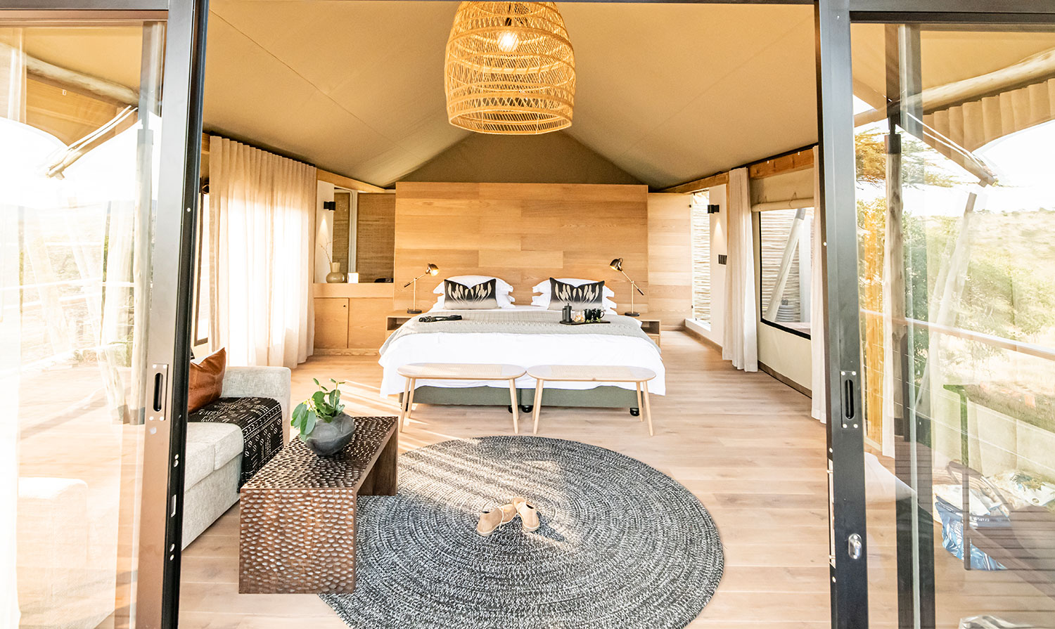 Tented suite interior at Mavela, Manyoni Private Game Reserve